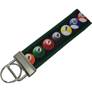 Pool Key Chain, Keychain with Letters, Fabric Key Fob, Billiards Key Ring, Pool Ball Key Ring, Cute Pool Keychain, Billiards Lover Gift