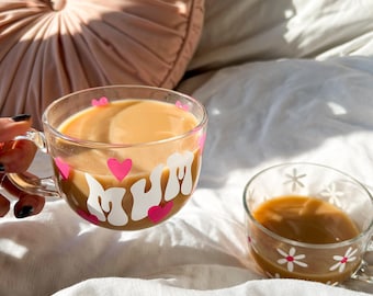 Love Heart Mother’s Day mug, Mum Birthday Gift, Nanny Mug, Nana Mug, Grandma Mug, Mum Mug, Custom Mug, glass mug, glass flower mug