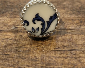 Broken China Dish Ring, Lenox, Liberty, Sterling silver, Adjustable