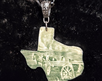 Broken China Texas Shaped Necklace
