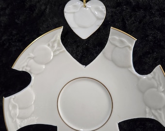 Vintage Lenox Fruit of Life Heart Necklace, Repurposed Bone China