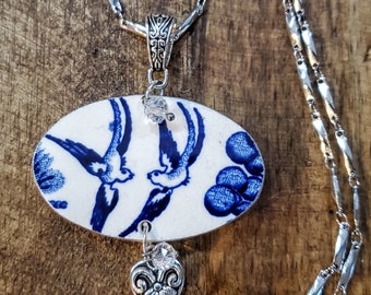 Broken China Dish Necklace Blue Willow