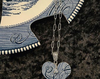 Broken China Dish Necklace, Currier & Ives, Heart