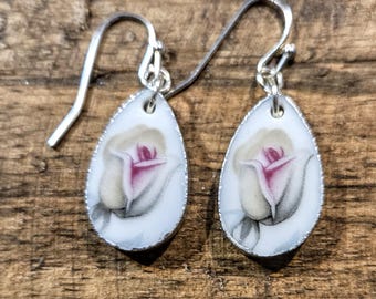 Broken China Dish Earrings, Noritake Rose