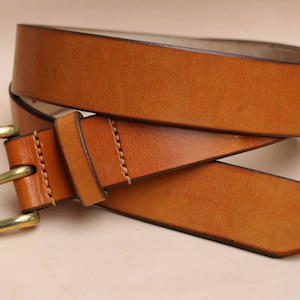 Handmade J&FJ Baker Tan Oak Bark English Bridle Leather belt - hand-stitched - Solid Brass Westend Buckle - Choice of 2 widths