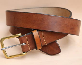 Handmade J&FJ Baker Brown Oak Bark English Bridle Leather belt - hand-stitched - Solid Brass Westend Buckle - Choice of 2 widths