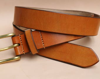 Handmade J&FJ Baker Tan Oak Bark English Bridle Leather belt - hand-stitched - Solid Brass Westend Buckle - Choice of 2 widths