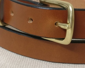 Handmade Sedgwick Hazel English Bridle Leather belt - Solid Brass Buckle and Loop - 1" wide