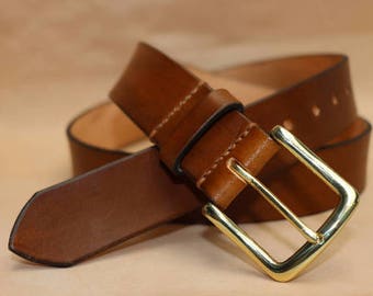 Handmade Italian Bridle Leather belt - 1.5" wide hand-stitched, hand-dyed belt - Solid Brass Westend Buckle, Choice of 5 Colours, UK