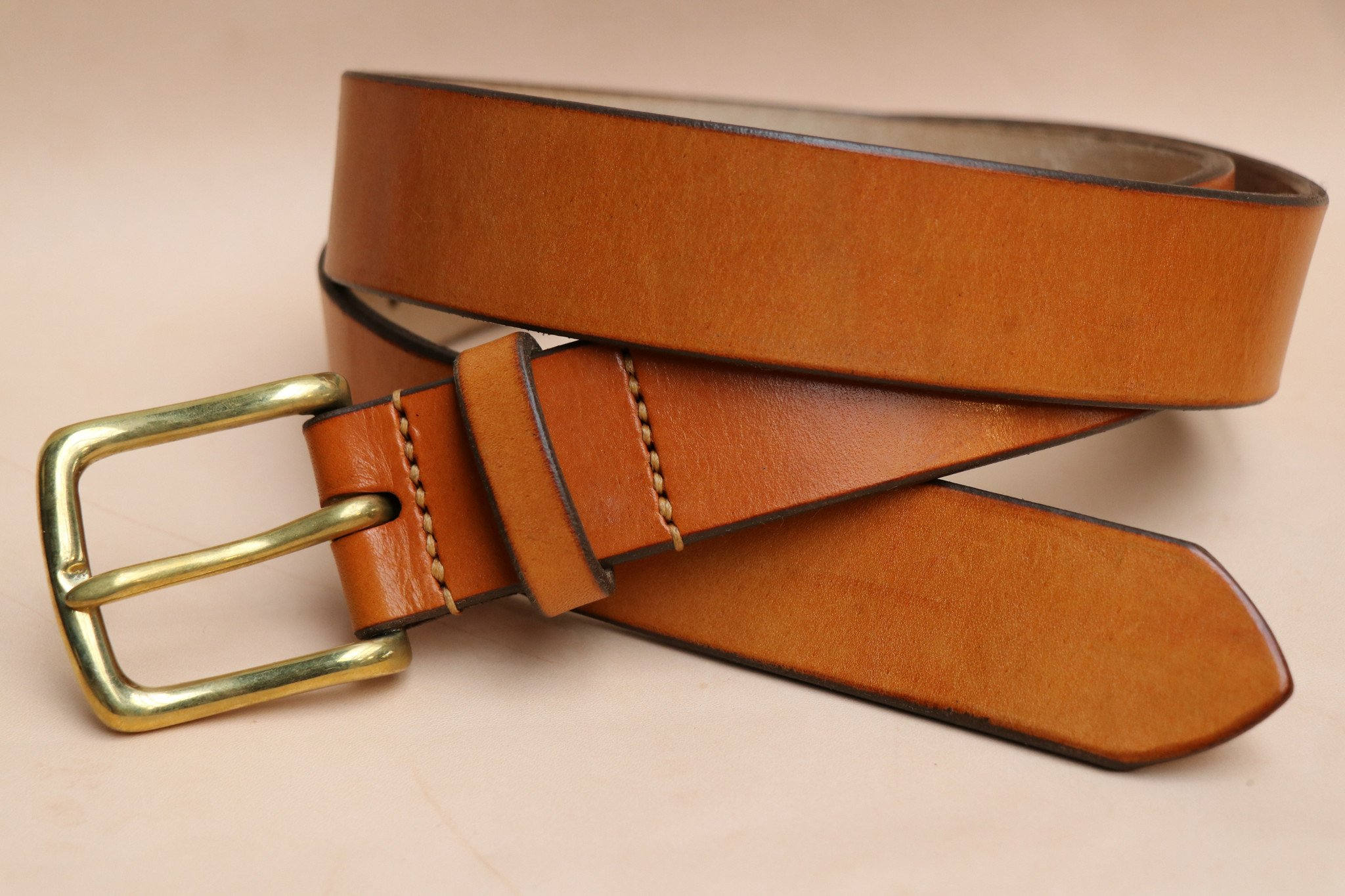 Handmade oak bark leather, heavy duty belt with solid brass buckle