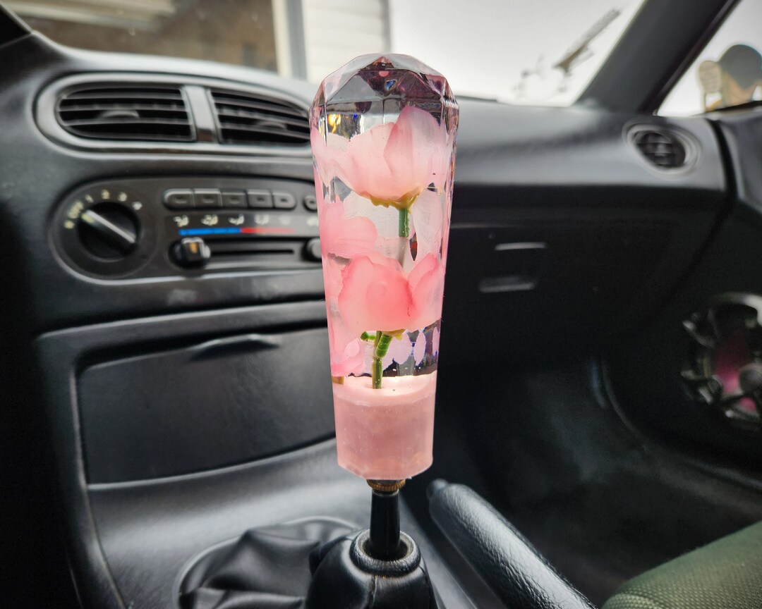 6 Diamond Top Shift Knob Pink Flowers Pink Base Resin Etsy