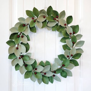 Christmas Green and Sage with Berries Felt Leaf Wreath - Christmas Wreaths - Front Door Wreaths - Sarah Berry & Company  - Classic Modern