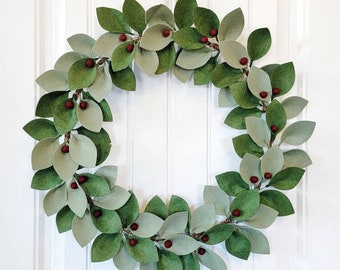 Christmas Green and Sage with Berries Felt Leaf Wreath - Christmas Wreaths - Front Door Wreaths - Sarah Berry & Company  - Classic Modern