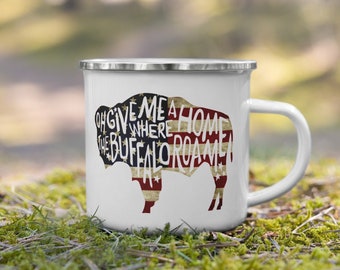 Wyoming Bison Enamel Mug: American Flag Buffalo