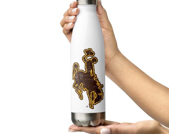 Wyoming Cowboys Stainless Steel Water Bottle - Go Pokes - Steamboat Bucking Horse - Brown and Gold - UW - Go Cowboys - Sarah Berry and Co.