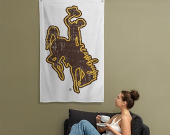 University of Wyoming Cowboys Steamboat Flag - Go Pokes - Brown and Gold - Bucking Horse - UW