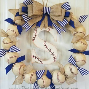 Baseball Wreath with Burlap Bow - Softball - Coach's Gifts- Baseball - Front Door Wreath - Monogram - Spring Summer Wreath - Royal Blue -MLB