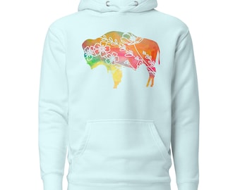 Wyoming Wildflower Bison Hoodie Wyoming Buffalo Apparel Yellowstone Souvenir Cowboy State 307 Camping Gear Outdoor Clothing Travel Accessory