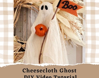 Cheesecloth Ghost DIY Video Halloween Decoration Fall Wreath Spooky Season Decor Fall Front Porch Decor Halloween Party Supplies Fall Crafts
