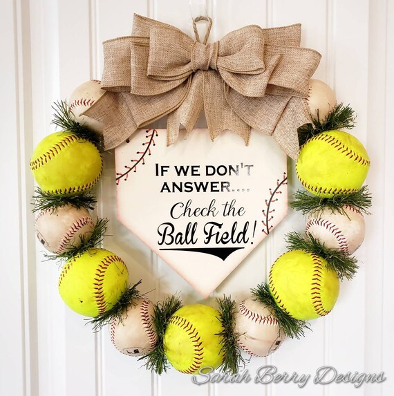 Baseball Wreath Softball Wreath With Burlap Bow Home Base Etsy
