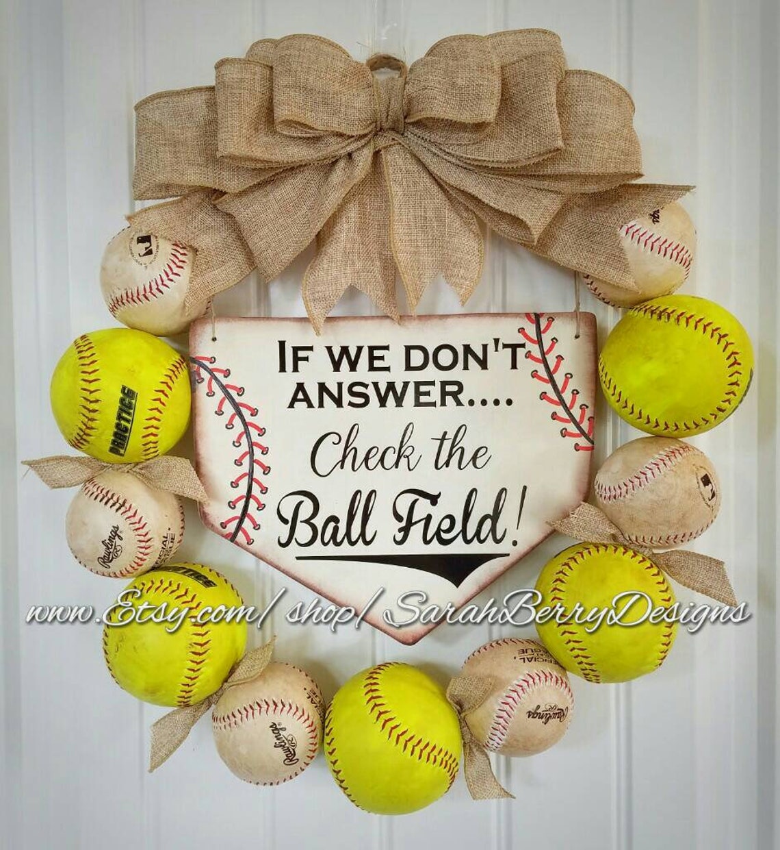 Baseball Wreath Softball Wreath With Burlap Bow home Base Etsy