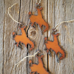 Wyoming Cowboys Metal Christmas Ornaments- UW - Steamboat- Bucking horse- 307 - Brown and Gold- University of Wyoming- Go Pokes
