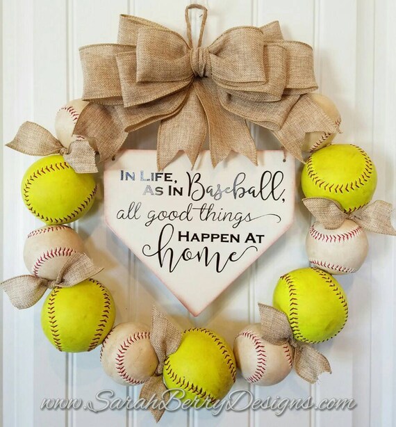 Baseball Wreath Softball Wreath With Burlap Bow Home Base Sign Softball Mlb Baseball Front Door Wreaths Gifts For Her Coach S Gift