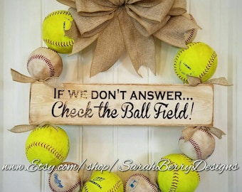 Baseball Softball Wreath: Real Balls, Burlap Bow, Coach Gift