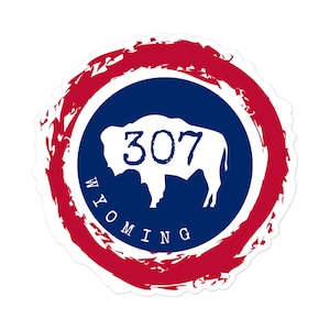 Wyoming Bison Sticker: 307 Circle, State Flag Colors