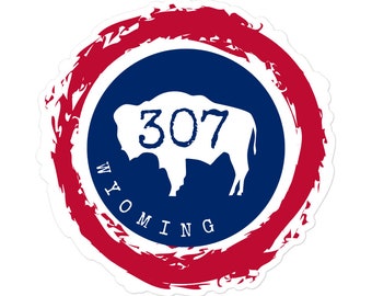 Wyoming Bison Sticker: 307 Circle, State Flag Colors