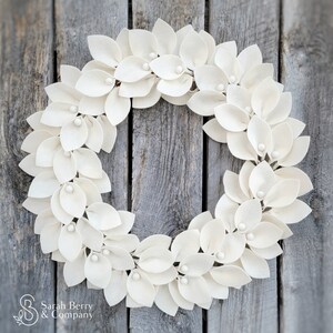 Oversized Ivory Felt Leaf Wreath with Berries - Modern Minimalist Decor