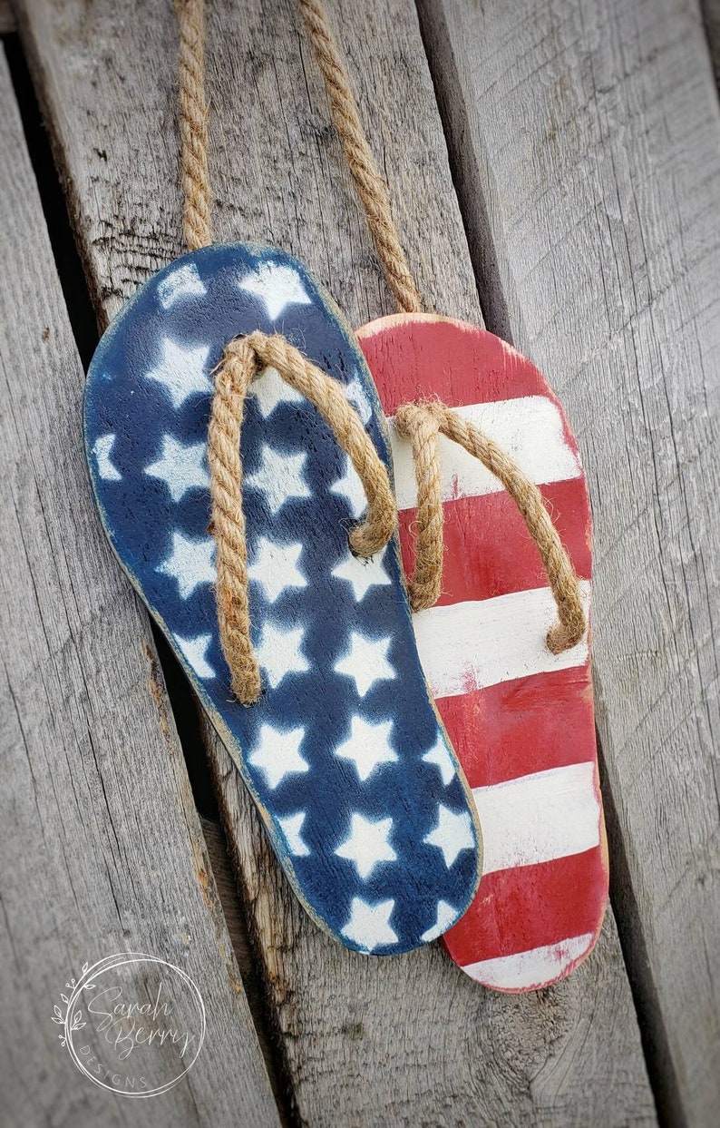 Flip Flop Decor American Flag Wooden Flip Flops Summer Etsy