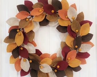 Fall Colors Felt Leaf Wreath - Front Door Wreaths - Handmade - Sarah Berry & Company - Felt Leaves - Fall Décor - Minimalist Décor - Leaves