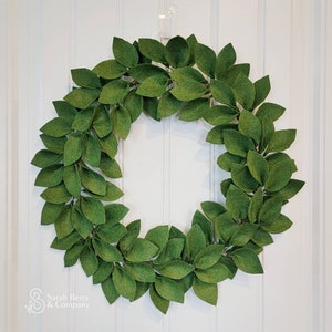 Christmas Wreath with Deep Green Felt Leaves Holiday Front Porch Decorations Neutral Winter Decor Traditional Christmas Decor Sarah Berry