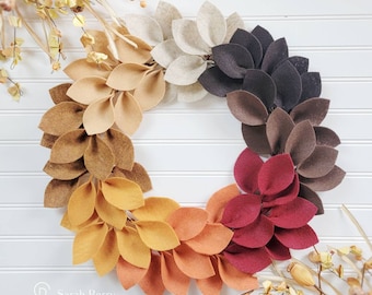 Fall Felt Leaf Wreath - Front Door Wreaths - Handmade - Sarah Berry & Company - Wool Felt - Felt Leaves - Fall Decor - Minimalist Wreaths