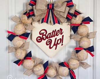 Batter Up Baseball Wreath with Home Plate Sign Summer Wreaths Baseball Nursery Mom Gifts Summer Front Porch Decor Spring Decorations