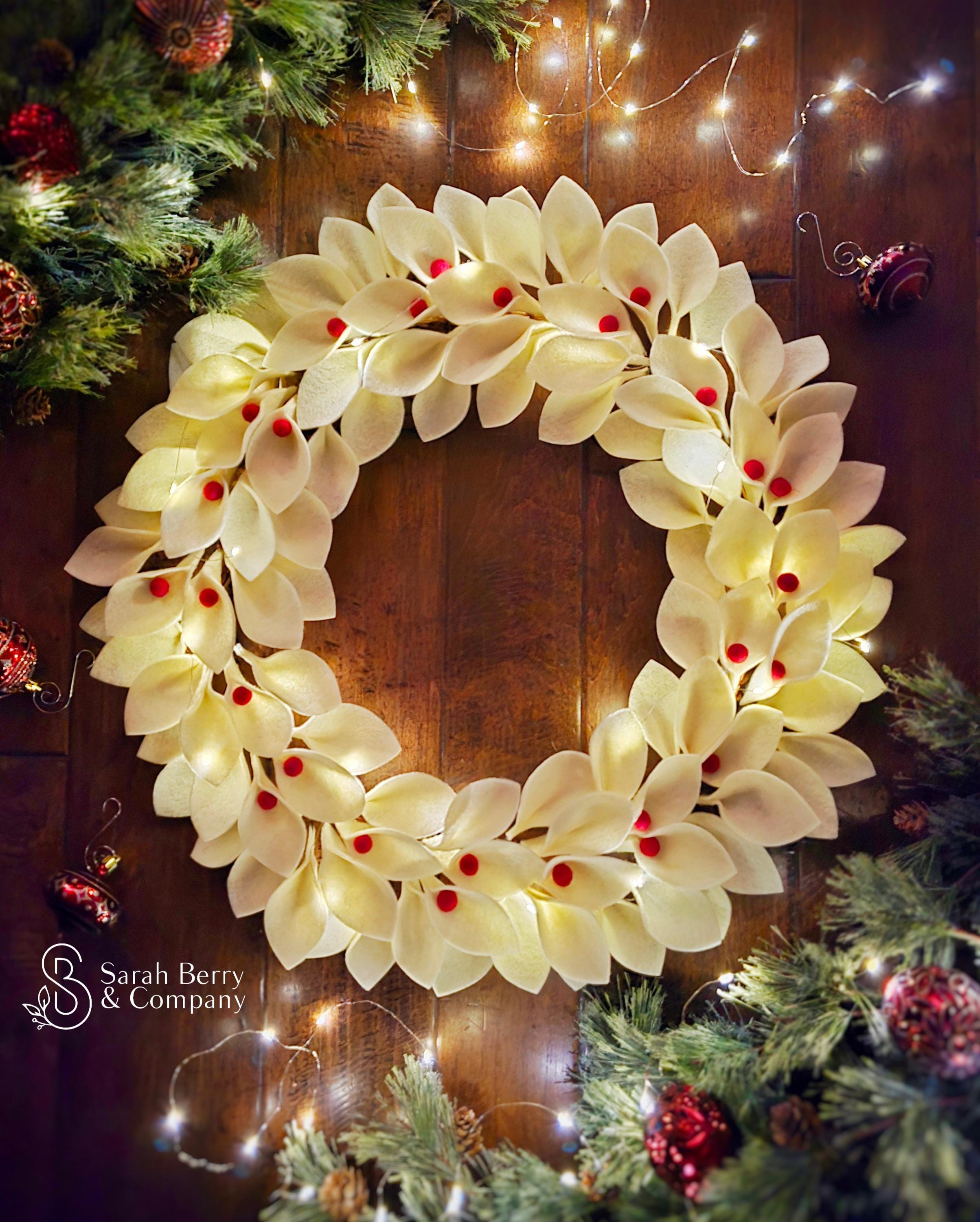 Ivory Felt Leaf Wreath With Lights: Winter Door Decor - Etsy