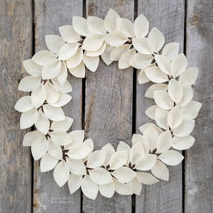 Oversized Ivory Felt Leaf Wreath - Front Door Wreaths - Sarah Berry & Company - Handmade - Wool Felt - Housewarming Gifts - Modern Wreath