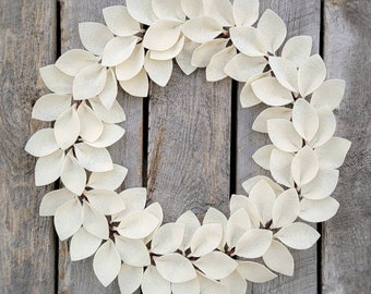 Oversized Ivory Felt Leaf Wreath - Front Door Wreaths - Sarah Berry & Company - Handmade - Wool Felt - Housewarming Gifts - Modern Wreath