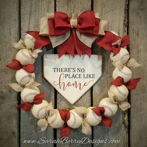 Baseball Wreath with Burlap Bow - Baseball Wreaths - Front Door Wreaths - There's No Place Like Home- Spring Wreath - Sarah Berry & Company