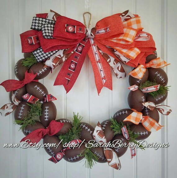 Football Rival Wreath Alabama And Tennessee Crimson Tide Volunteers Roll Tide Go Big Orange Vols Southern Rivalry Football Wreath