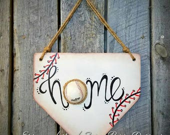 Baseball Decor - Home Plate Door Hanging - Baseball & Softball - Baseball Wreath - Coach's Gifts-MLB- Home Base - Front Door Wreaths