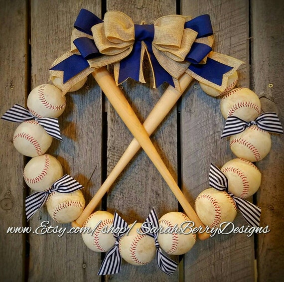 Baseball Bat Wreath Made With Real Baseballs Softball And Etsy
