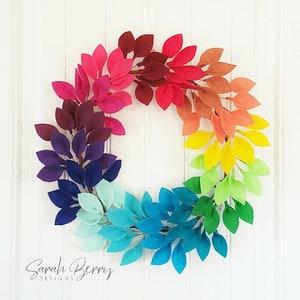 Rainbow Felt Leaf Wreath - Handmade - Front Door Wreaths - Hostess Gifts - Rainbow Decor - Colorful - Sarah Berry & Company - Modern Wreaths