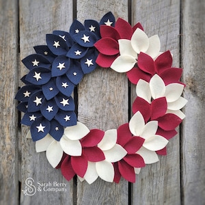 American Flag Themed Felt Wreath - Patriotic Wreath - Sarah Berry & Company - 4th of July -Summer Wreath -Memorial Day - Veteran's Day