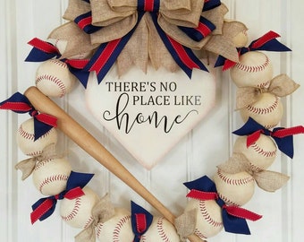 Baseball Bat Wreath - Made with REAL baseballs!!! There's no place like home - Coach's Gifts  Baseball - Front Door Wreath - Baseball Bats