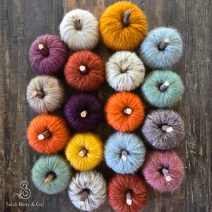 Yarn Wrapped Pumpkin Handmade Fall Decor with Linen Ribbon Harvest Decorations for Tiered Tray Seasonal Pieces Sarah Berry and Company Wool