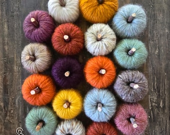 Yarn Wrapped Pumpkin Handmade Fall Decor with Linen Ribbon Harvest Decorations for Tiered Tray Seasonal Pieces Sarah Berry and Company Wool
