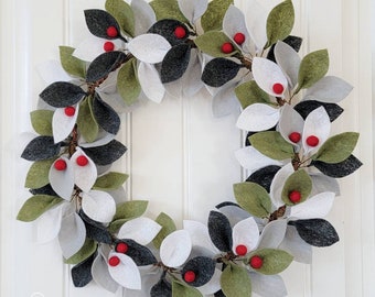 Winter Felt Leaf Wreath - Front Door Wreaths - Handmade - Sarah Berry & Company - Handmade - Wool Felt - Housewarming Gifts - Modern Wreath