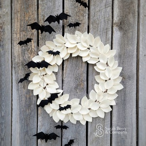 Halloween Wreaths - Ivory and Black Felt - Flying Bats - Spooky Wreaths - Sarah Berry & Company - Halloween Bat Wreath - Modern Wreaths